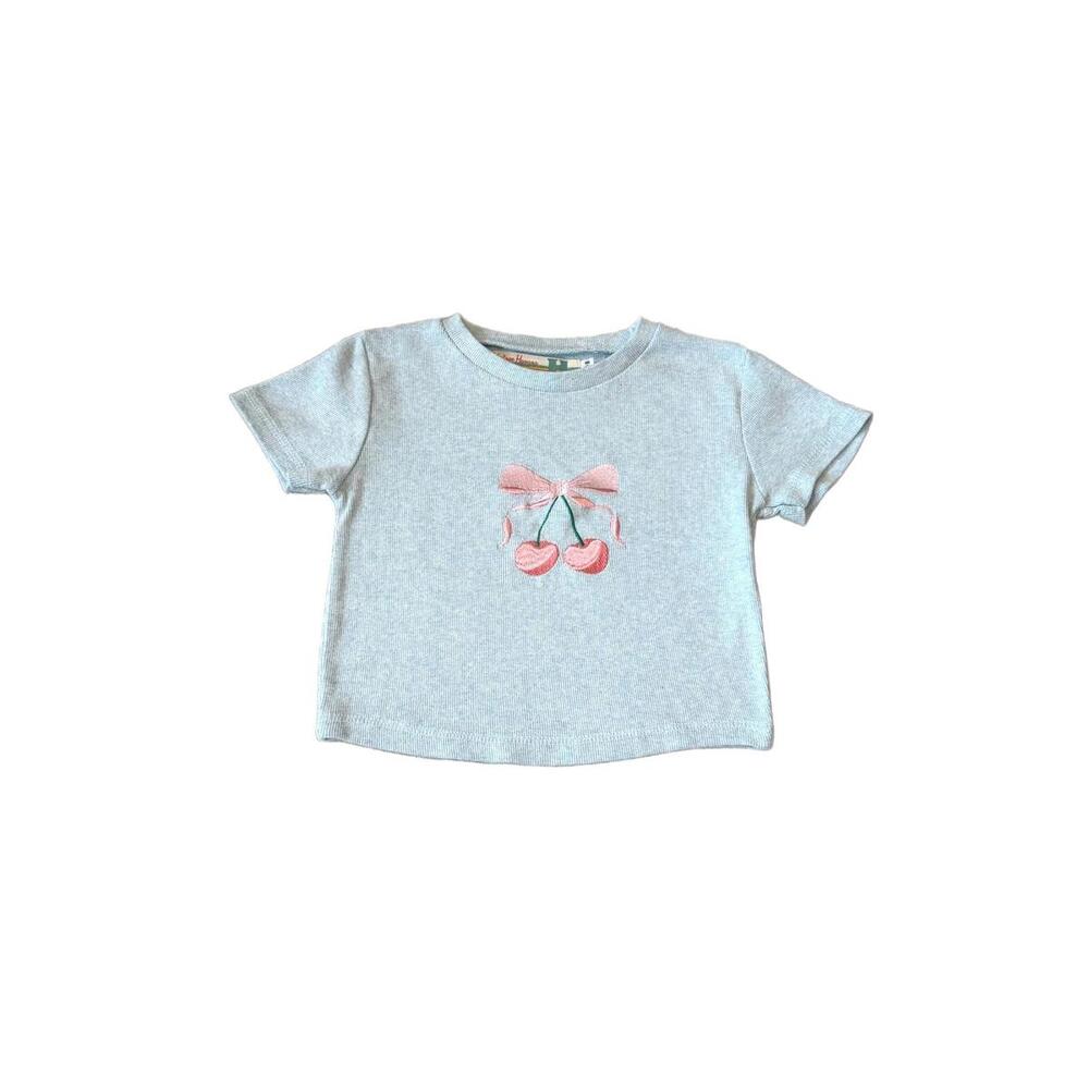 Vintage Havana Girls' Cherry Bomb Rib Tee Heather Blue Girls Size‎ Small (7-8)